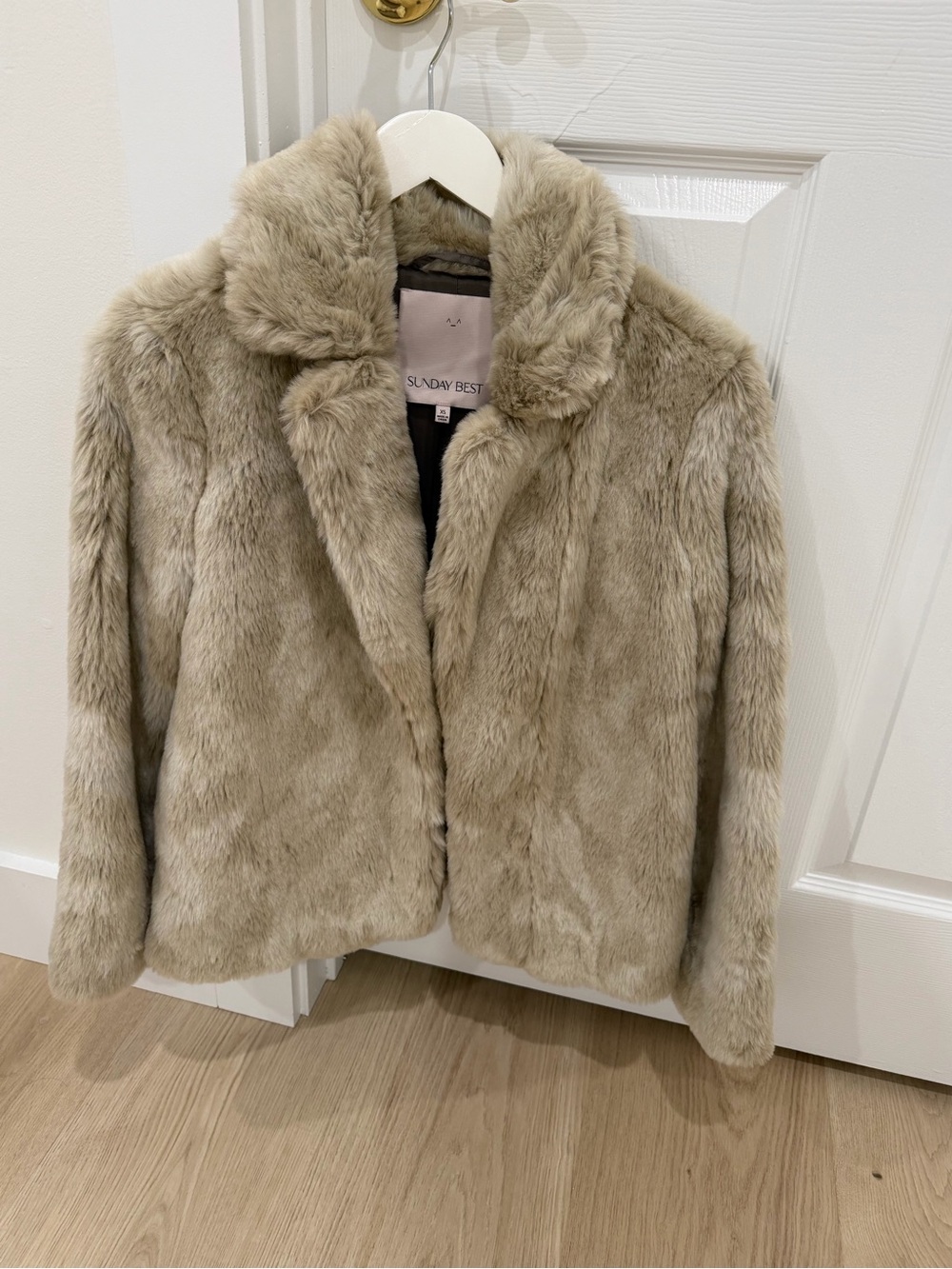 Sunday Best Plush Faux Fur Jacket in Taupe